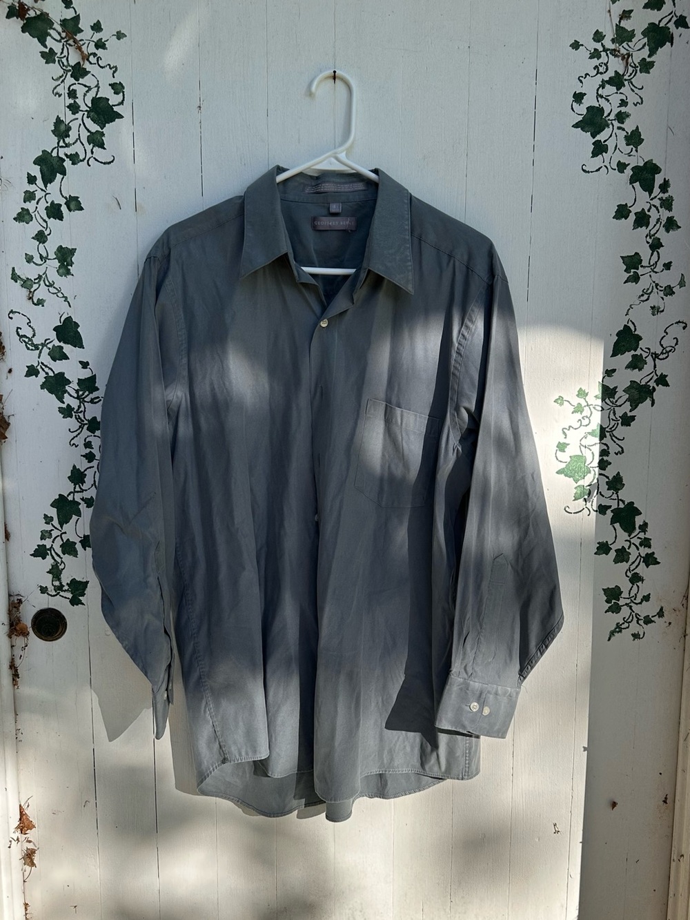 Business Casual Suede Style Geoffrey Beene Men's Gray Long-Sleeve Dress Shirt